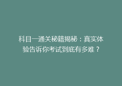 科目一通关秘籍揭秘：真实体验告诉你考试到底有多难？