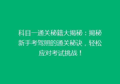 科目一通关秘籍大揭秘：揭秘新手考驾照的通关秘诀，轻松应对考试挑战！