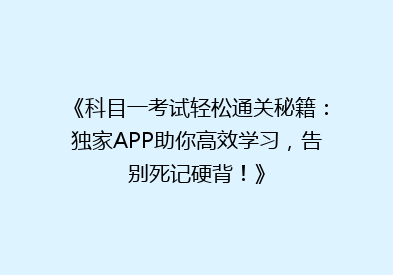 《科目一考试轻松通关秘籍：独家APP助你高效学习，告别死记硬背！》
