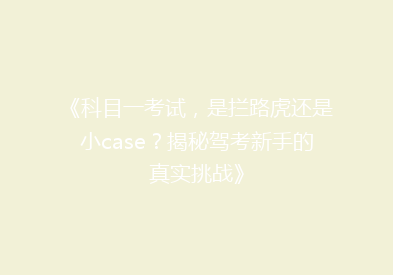 《科目一考试，是拦路虎还是小case？揭秘驾考新手的真实挑战》