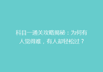 科目一通关攻略揭秘：为何有人觉得难，有人却轻松过？