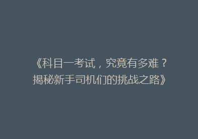 《科目一考试，究竟有多难？揭秘新手司机们的挑战之路》