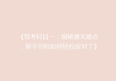《驾考科目一：揭秘通关难点，新手司机如何轻松应对？》