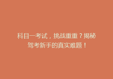 科目一考试，挑战重重？揭秘驾考新手的真实难题！