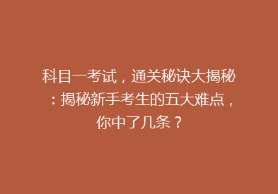 科目一考试，通关秘诀大揭秘：揭秘新手考生的五大难点，你中了几条？