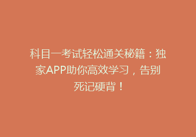 科目一考试轻松通关秘籍：独家APP助你高效学习，告别死记硬背！