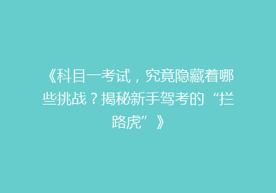 《科目一考试，究竟隐藏着哪些挑战？揭秘新手驾考的“拦路虎”》