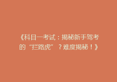 《科目一考试：揭秘新手驾考的“拦路虎”？难度揭秘！》