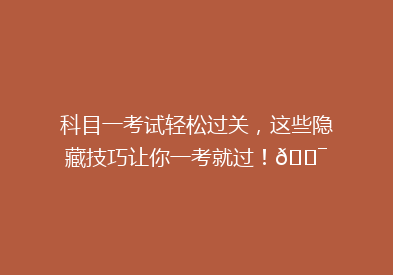 科目一考试轻松过关，这些隐藏技巧让你一考就过！🎯