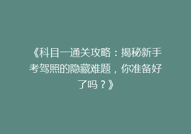 《科目一通关攻略：揭秘新手考驾照的隐藏难题，你准备好了吗？》