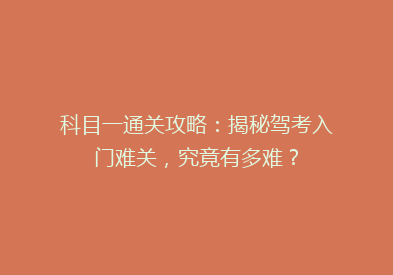 科目一通关攻略：揭秘驾考入门难关，究竟有多难？