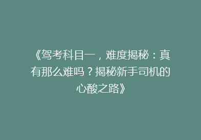 《驾考科目一，难度揭秘：真有那么难吗？揭秘新手司机的心酸之路》