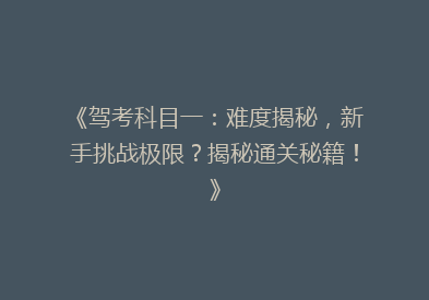《驾考科目一：难度揭秘，新手挑战极限？揭秘通关秘籍！》