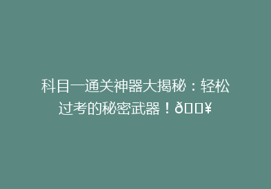 科目一通关神器大揭秘：轻松过考的秘密武器！🔥