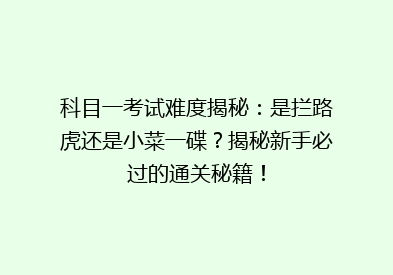 科目一考试难度揭秘：是拦路虎还是小菜一碟？揭秘新手必过的通关秘籍！