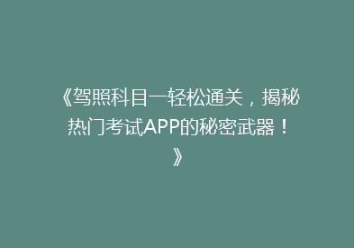 《驾照科目一轻松通关，揭秘热门考试APP的秘密武器！》