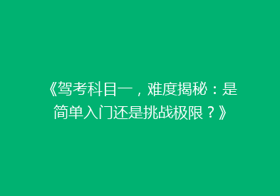《驾考科目一，难度揭秘：是简单入门还是挑战极限？》