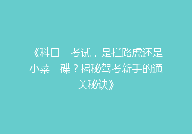《科目一考试，是拦路虎还是小菜一碟？揭秘驾考新手的通关秘诀》