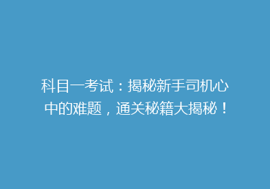 科目一考试：揭秘新手司机心中的难题，通关秘籍大揭秘！