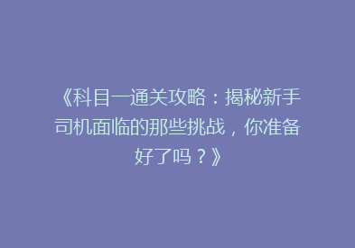 《科目一通关攻略：揭秘新手司机面临的那些挑战，你准备好了吗？》