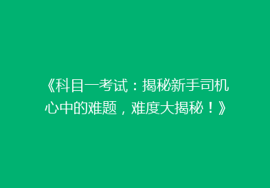 《科目一考试：揭秘新手司机心中的难题，难度大揭秘！》