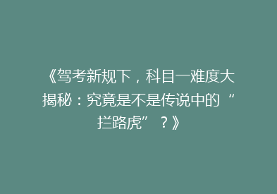 《驾考新规下，科目一难度大揭秘：究竟是不是传说中的“拦路虎”？》