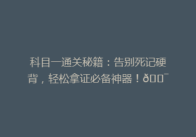 科目一通关秘籍：告别死记硬背，轻松拿证必备神器！🎯