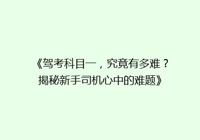 《驾考科目一，究竟有多难？揭秘新手司机心中的难题》