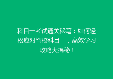 科目一考试通关秘籍：如何轻松应对驾校科目一，高效学习攻略大揭秘！
