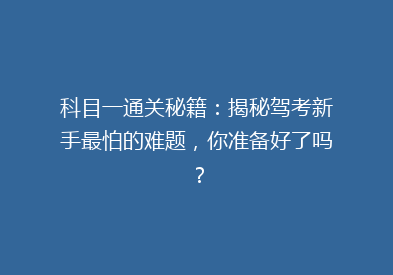 科目一通关秘籍：揭秘驾考新手最怕的难题，你准备好了吗？