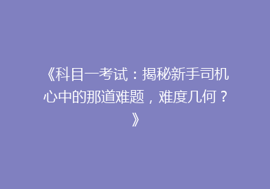 《科目一考试：揭秘新手司机心中的那道难题，难度几何？》