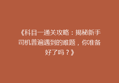 《科目一通关攻略：揭秘新手司机普遍遇到的难题，你准备好了吗？》