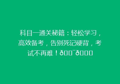 科目一通关秘籍：轻松学习，高效备考，告别死记硬背，考试不再难！🎯📚