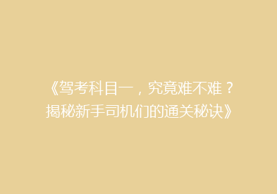 《驾考科目一，究竟难不难？揭秘新手司机们的通关秘诀》