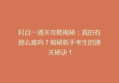 科目一通关攻略揭秘：真的有那么难吗？揭秘新手考生的通关秘诀！