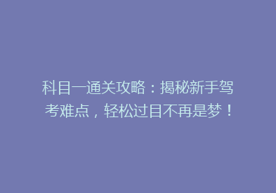 科目一通关攻略：揭秘新手驾考难点，轻松过目不再是梦！