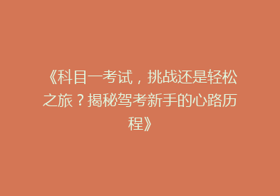 《科目一考试，挑战还是轻松之旅？揭秘驾考新手的心路历程》