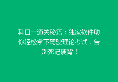 科目一通关秘籍：独家软件助你轻松拿下驾驶理论考试，告别死记硬背！