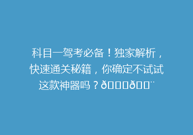 科目一驾考必备！独家解析，快速通关秘籍，你确定不试试这款神器吗？🚗💨