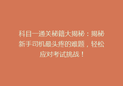 科目一通关秘籍大揭秘：揭秘新手司机最头疼的难题，轻松应对考试挑战！