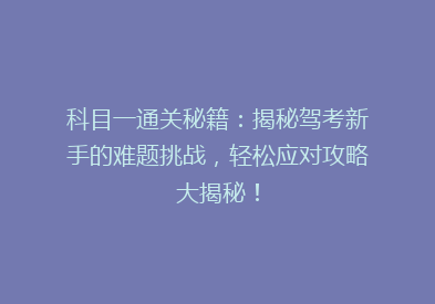 科目一通关秘籍：揭秘驾考新手的难题挑战，轻松应对攻略大揭秘！