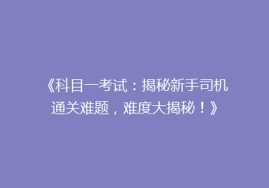 《科目一考试：揭秘新手司机通关难题，难度大揭秘！》