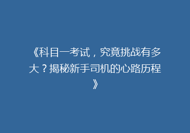 《科目一考试，究竟挑战有多大？揭秘新手司机的心路历程》