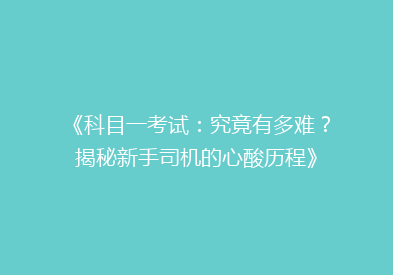 《科目一考试：究竟有多难？揭秘新手司机的心酸历程》