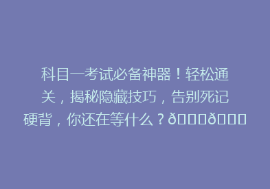 科目一考试必备神器！轻松通关，揭秘隐藏技巧，告别死记硬背，你还在等什么？🚀📚