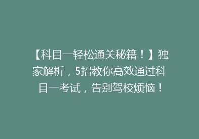 【科目一轻松通关秘籍！】独家解析，5招教你高效通过科目一考试，告别驾校烦恼！