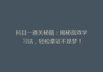 科目一通关秘籍：揭秘高效学习法，轻松拿证不是梦！