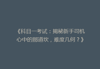 《科目一考试：揭秘新手司机心中的那道坎，难度几何？》