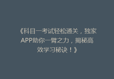 《科目一考试轻松通关，独家APP助你一臂之力，揭秘高效学习秘诀！》