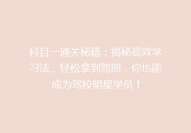 科目一通关秘籍：揭秘高效学习法，轻松拿到驾照，你也能成为驾校明星学员！